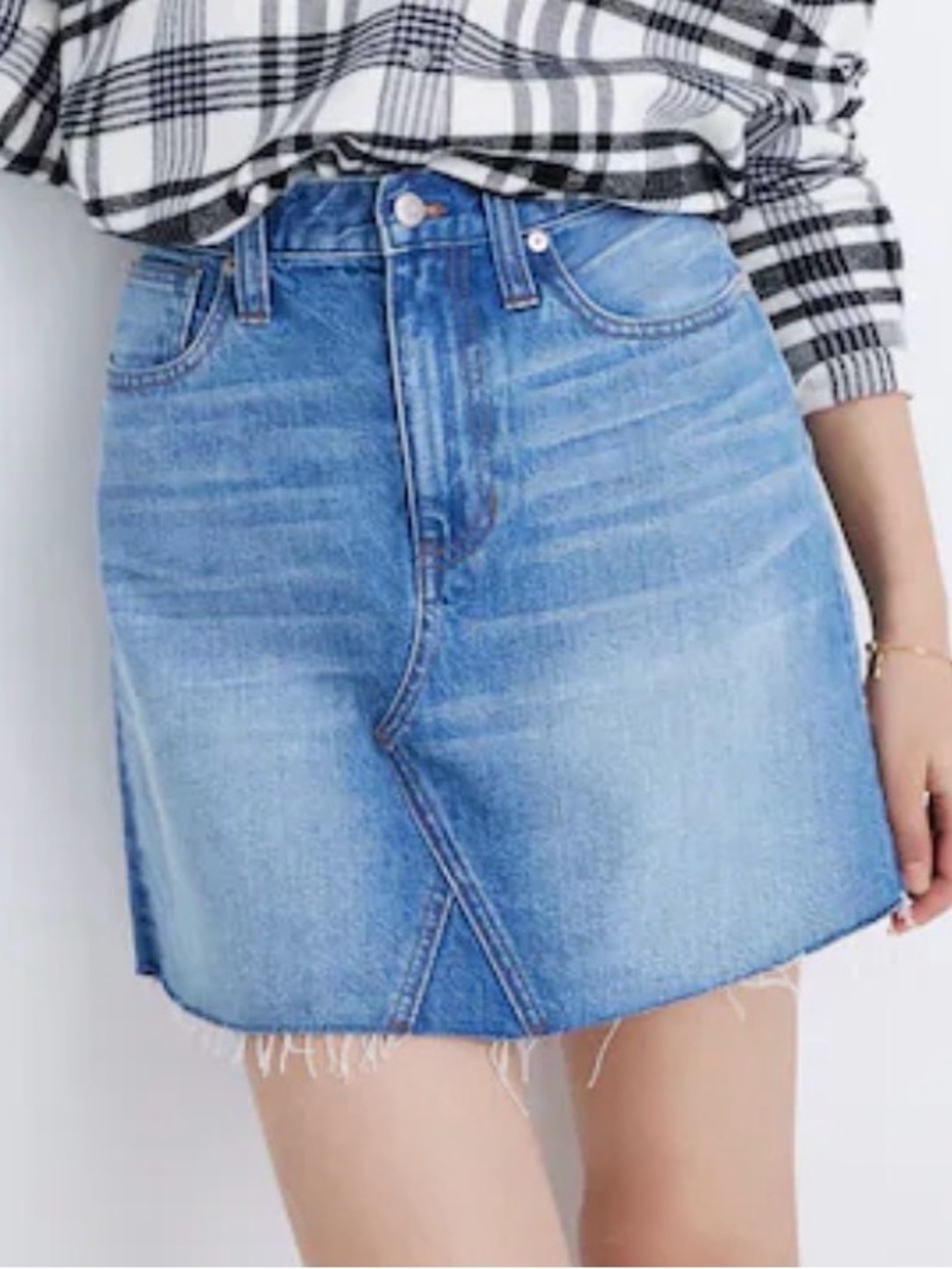 Madewell Rigid Denim A-Line Mini Skirt Size 32 Raw Hem Style H5861